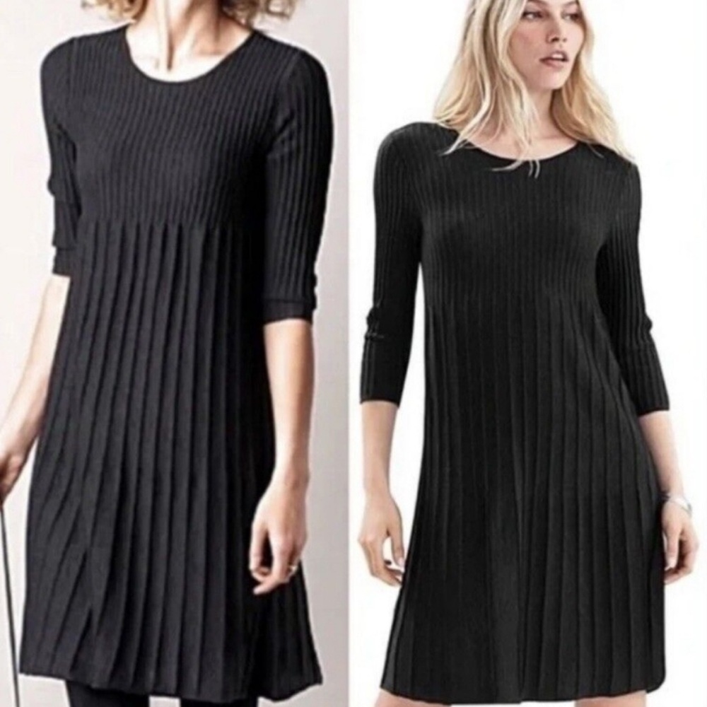 Eileen Fisher Wool Scoopneck Pleated Ribbed Knit Dress – Fit & Flare Size Small - Picture 13 of 13